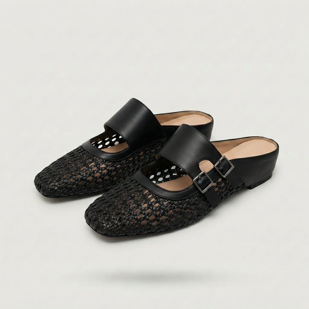 SIENA™ | Sandalias de Cuña Tejidas con Punta Cuadrada