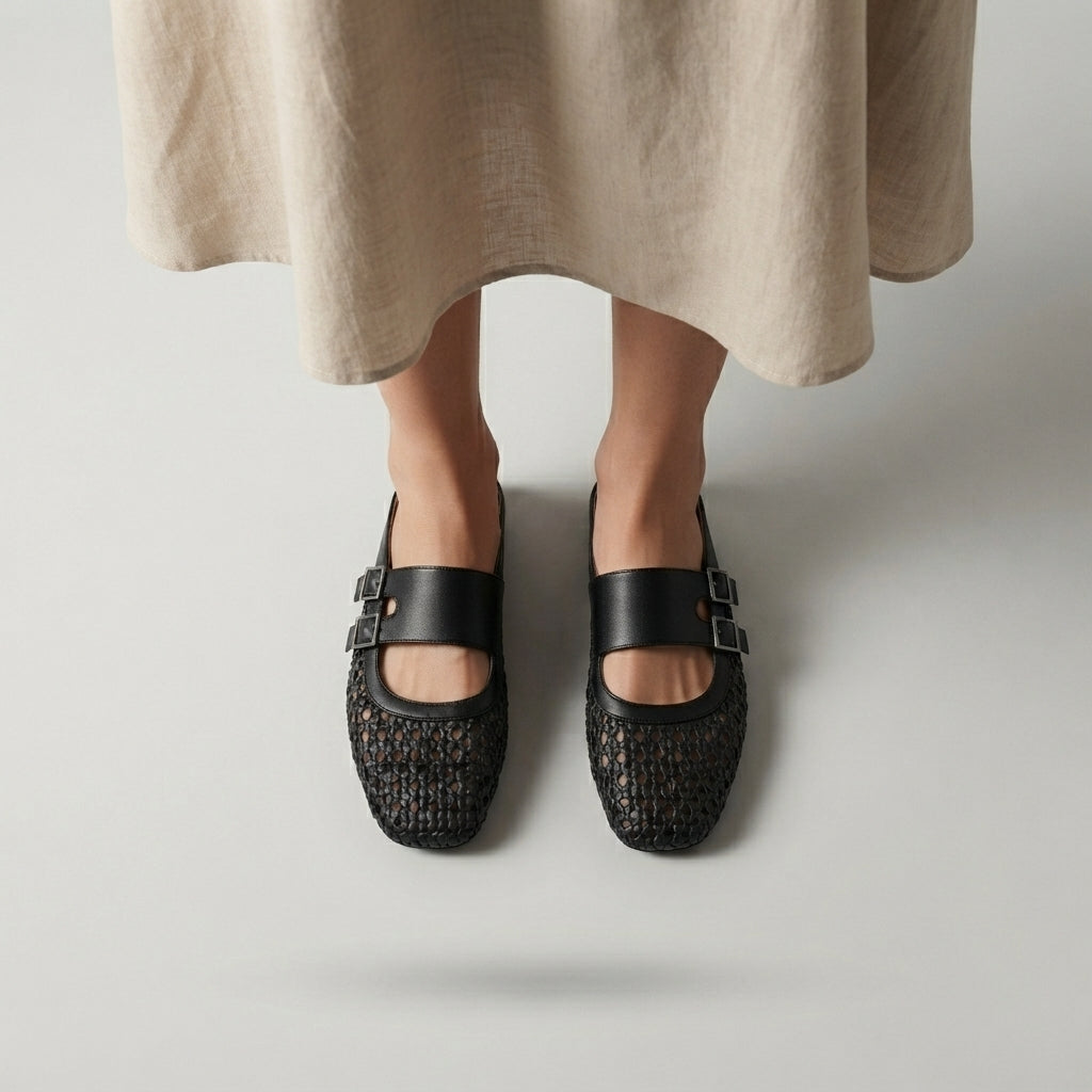 SIENA™ | Sandalias de Cuña Tejidas con Punta Cuadrada